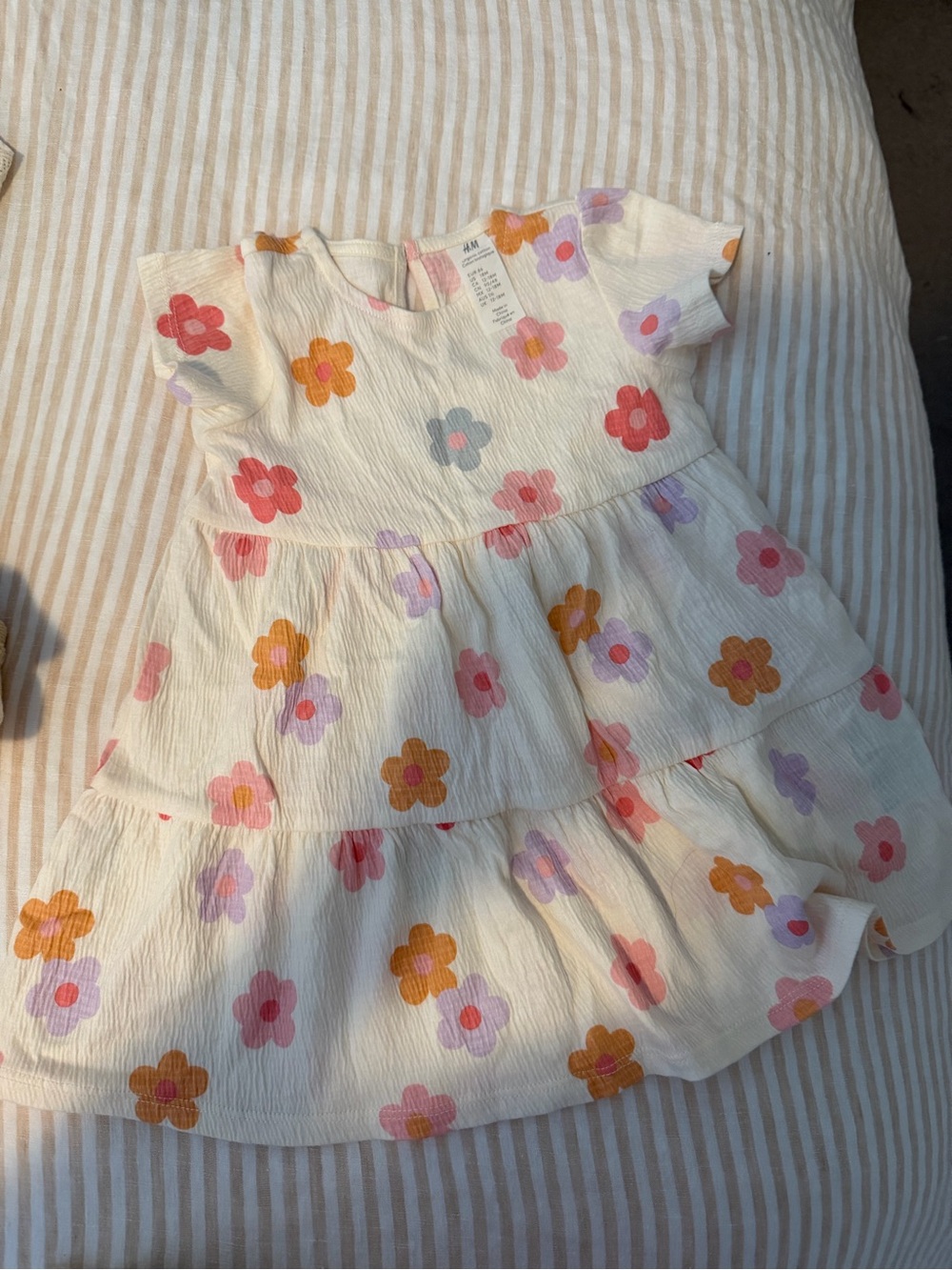 H&M Cream Tiered Dress with Orange, Pink & Purple Flowers